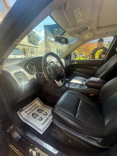 Black leather front seats and dashboard